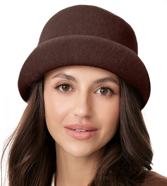Kapelusz damski zimowy, wełniany, Demeter, brązowy, 55-57 cm