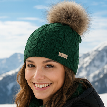 Czapka zimowa damska, z wełną merino, Fibia, zielona (07), 56-60 cm	