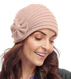 Czapka zimowa damska, wełniana, elegancka, Sabien, beż nude, 55-56 cm