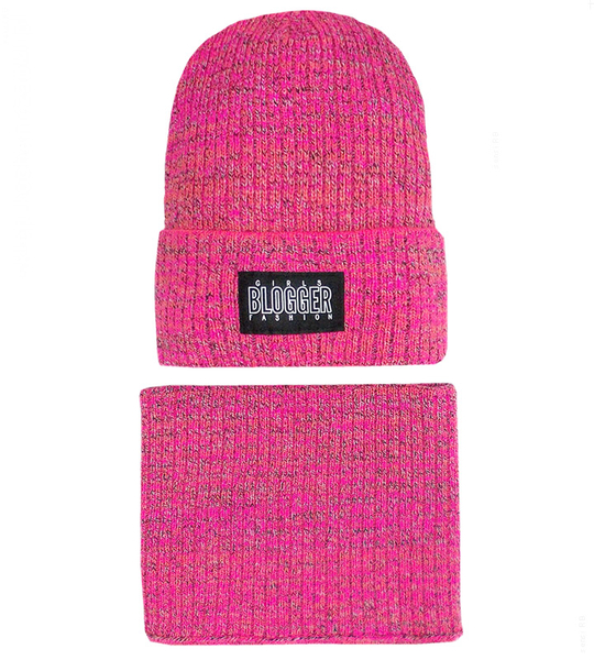 Czapka beanie i komin, komplet dla dziewczyny Bloggier, różowy, 54-56 cm