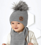 Czapka i szalik dla chłopca, Super Friend, z myszką Miki, szary, 44-48cm