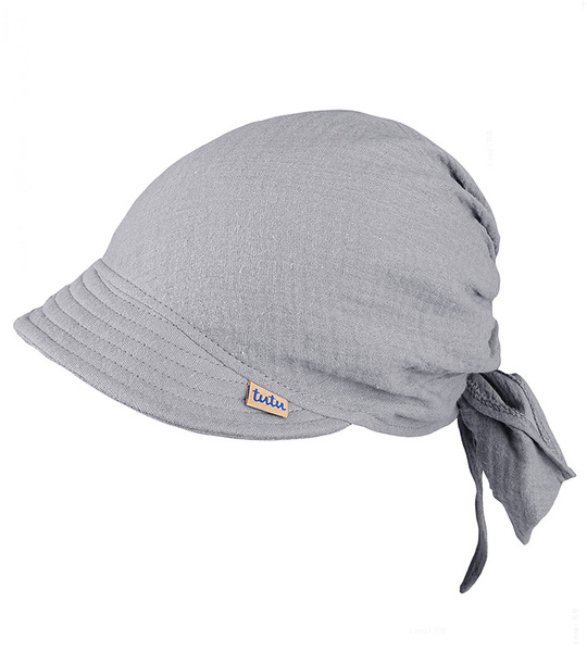 Muślinowa chustka z daszkiem, dla dziewczynki,  muślinowa, szara, Noeni, 50-54 cm