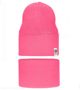 Czapka i komin dla dziewczynki, komplet wiosenny-jesienny, róż neonowy, Rafinka, 46-50 cm