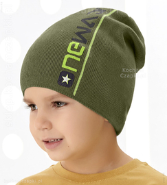 Dzianinowa czapka jesienna/wiosenna dla chłopca, New Age, khaki, 53-56cm