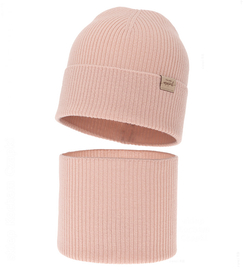 Czapka i komin dla dziewczynki, jesienny/wiosenny komplet, 100% merino, Gamenta, różowy (08) , 48-51 cm