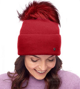 Czapka Damska z Wełny Merino i Kaszmiru z Pomponem z Jenota, Cavilla, czerwona, 55-57 cm