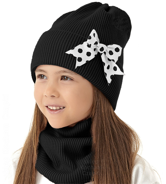 Czapka zimowa i komin dla dziewczynki, Lovilet, czarny, 52-56 cm