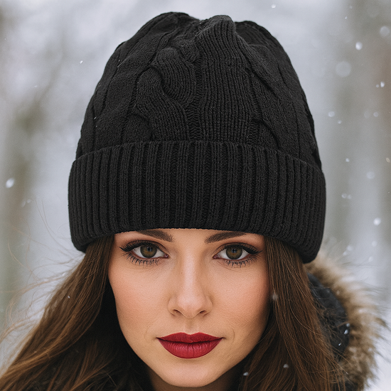 Czapka zimowa damska, wełna merino, Braida, czarna, 56-60 cm
