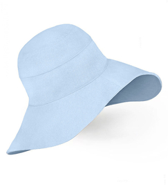 Kapelusz damski z dużym rondem, lniany na lato, S22-05, niebieski, 55-56 cm