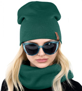 Czapka i komin damski, komplet wiosenny-jesienny, zielony ciemny (2), Clara, 55-58 cm