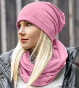 Czapka i komin damski, komplet welurowy, różowy (12), Marietta, 55-58 cm