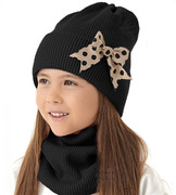 Czapka zimowa i komin dla dziewczynki, Lovilet, czarny, 52-56 cm