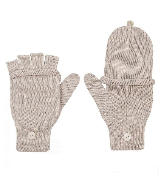 Rękawiczki damskie z wełny merino 100%, odkryte palce, 2317, beżowe jasne