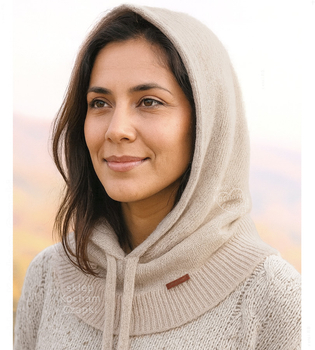 Kominiarka damska, kaptur zimowy, merino 17%, Beliza, jasna beżowa, 55-62 cm