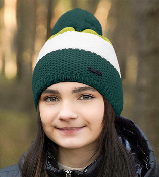 Czapka zimowa z pomponem, sportowa, kolorowa, Ranuto, zielony/limonkowy, 54-56 cm	