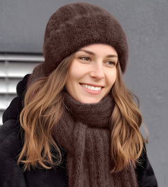 Czapka i szalik damski, komplet zimowy puszysty, Livona, brązowy, 54-56 cm