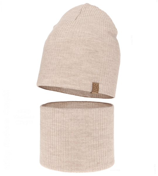 Czapka i komin dla dziewczynki, jesienny/wiosenny komplet, 100% wełny merino, Croana, beżowy (04), 52-54 cm 