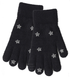 Rękawiczki dla dziewczynki, ciepłe, z cyrkoniami, do telefonu, R29, czarne, 8-12 lat