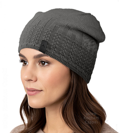 Czapka jesienna, damska, dzianinowa, A-375, ciemny szary, 55-60 cm