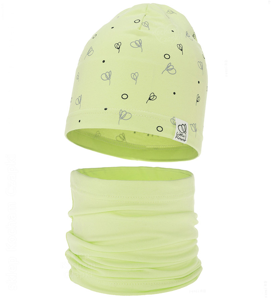 Komplet wiosenny-jesienny, dla dziewczynki, czapka i komin, Rioffia, limonka, 48-50 cm