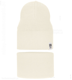 Czapka i komin dla dziewczynki-chłopca, komplet wiosenny-jesienny, Rafinka, biały mleczny, 46-50 cm