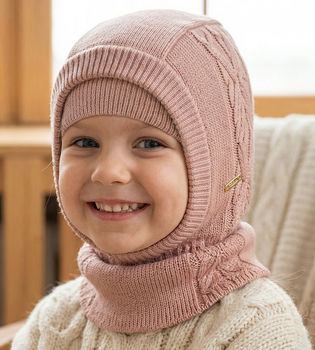 Kominiarka ocieplana dla dziewczynki z wełny merino 100%, VIjani, brudny róż, 46-50 cm 