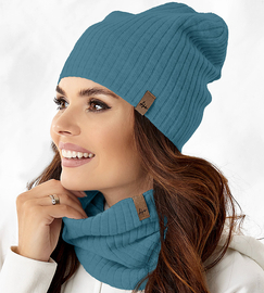 Czapka i komin damski, komplet Catrine, wiosenny-jesienny, morski, 55-56 cm