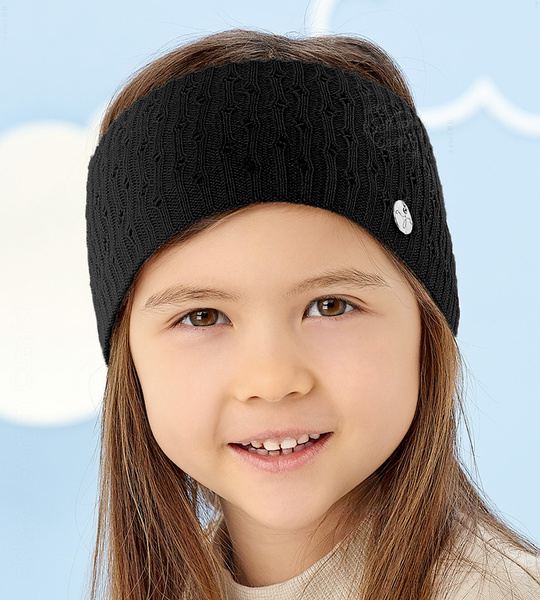 Opaska dla dziewczynki na głowę, dzianinowa, Debby, czarna, 48-52 cm