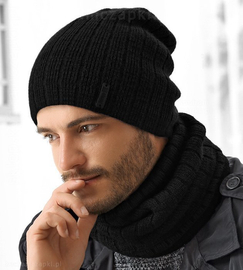 Czapka i komin, komplet męski, zimowy,  Truman, czarny, 58-62 cm