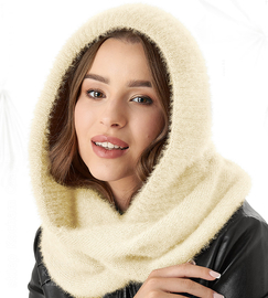 Komin z kapturem damski, kominiarka damska, Onaasi, kremowy, 55-62 cm