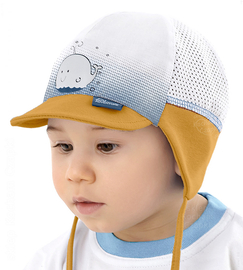 Czapka niemowlęca na lato Balene, biały + musztarda, rozm. 39-41 cm