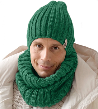 Czapka i komin zimowy męski, Jobrin, 2w1, zielony, 56-62 cm