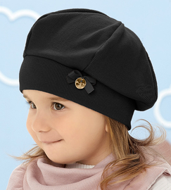 Beret bawełniany dla dziewczynki jesienny / wiosenny, czarny, Ostilla, 48-52 cm
