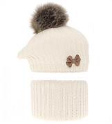 Beret zimowy i komin dla dziewczynki, Lopezja, kremowy, 48-51 cm