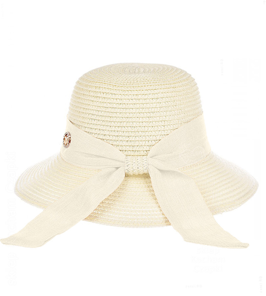 Kapelusz damski na lato, ze średnim rondem, kremowy, 55-57 cm