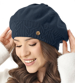 Beret damski, czapka,  Belana, granatowy, 56-59 cm