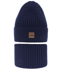 Komplet zimowy dla chłopca: czapka i komin, Sabilio, granatowy (09), 48-50 cm