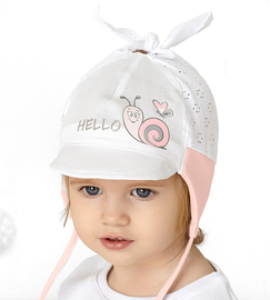 Czapka na lato dla dziewczynki, biały + róż pudrowy, Heliia, 44-46 cm