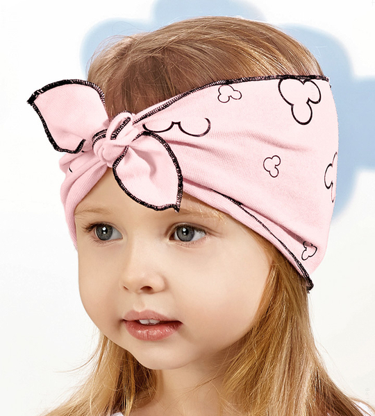 Szeroka opaska na głowę dla dziewczynki, turban, pudrowa, 46239, obw. 52-54 cm