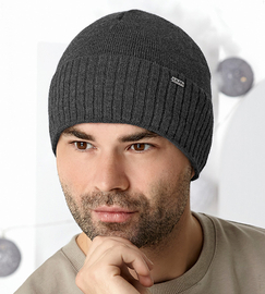 Czapka zimowa męska, z polarową podszewką, Michele, grafitowa, 55-57 cm