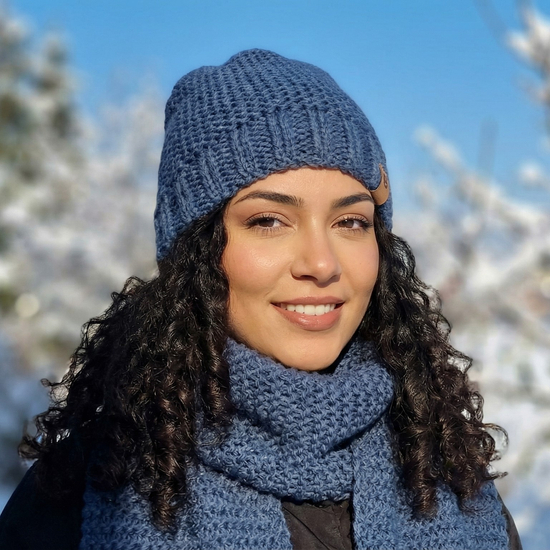 Zimowy komplet: czapka z polarem i długi szal zimowy Gisele, niebieski jeansowy, 54-56  cm