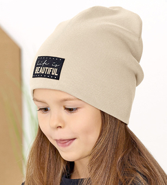 Czapka wiosenna/jesienna, młodzieżowa/damska, prążek, Bonica, beżowa, 49-51 cm