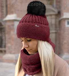 Czapka zimowa i komin, komplet damski, z pomponem, Mauricia rozm. 55-57  cm