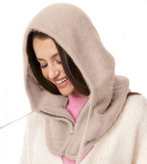 Kominiarka damska, kaptur zimowy, angora i wiskoza, Farina, beżowy, obw. 55-60 cm