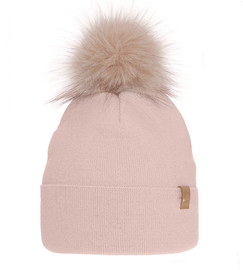 Czapka zimowa damska, Lakia, z pomponem, róż pudrowy, 55-60 cm