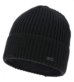 Czapka zimowa męska, z wełną merino, Fojjer, czarna, 56-59 cm