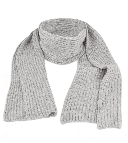 Szalik damski, wełniany, w prążek, P25093, szary perłowy