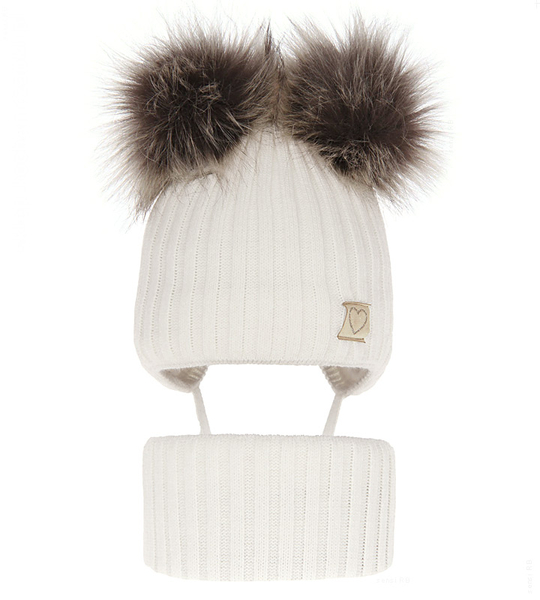  Czapka i komin dla dziewczynki, komplet zimowy, Letisa, biały mleczny, 52-54 cm