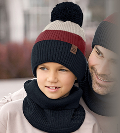 Czapka zimowa z kominem dla chłopca, granatowy + bordowy, 53-56 cm