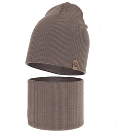 Czapka i komin dla chłopca, jesienny/wiosenny komplet, 100% wełna merino, Chiris, fango ciemny (10) , 48-51 cm